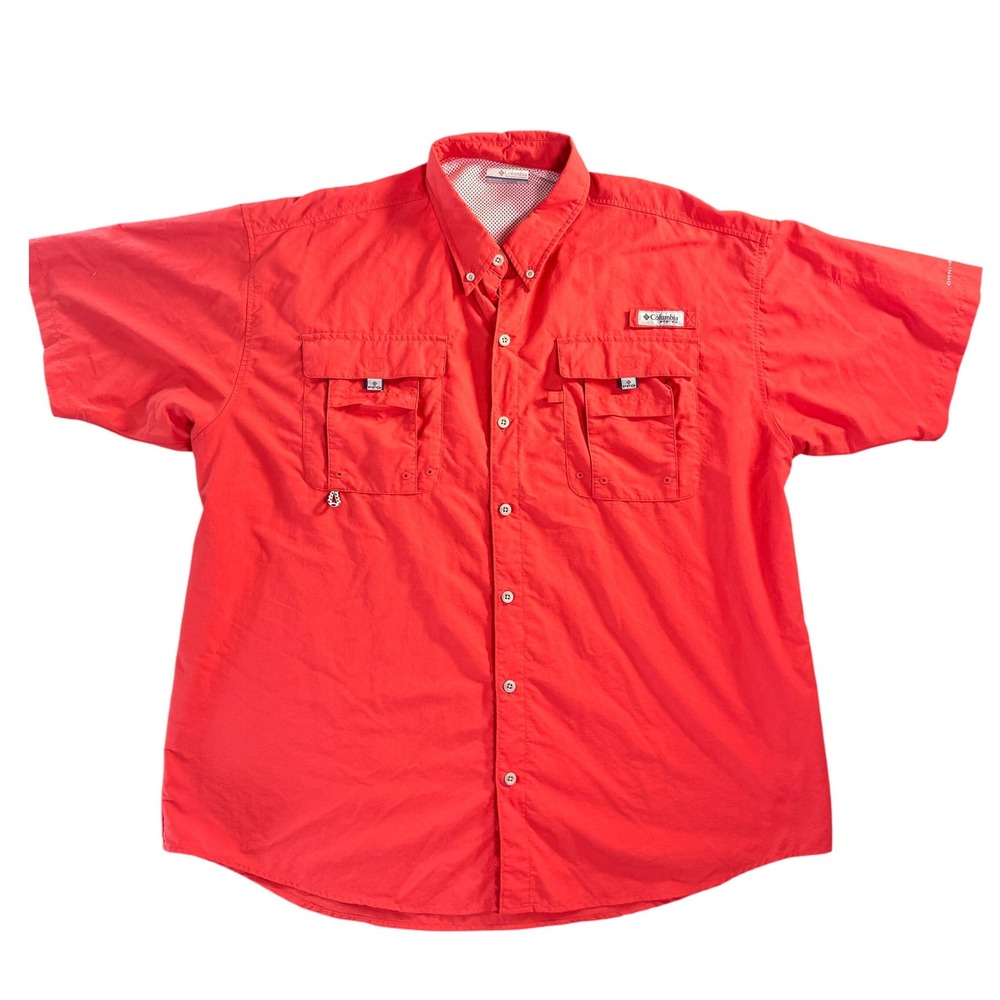 Columbia PFG Bahama II Short Sleeve Fishing Shirt Coral Red XL Performance Gear